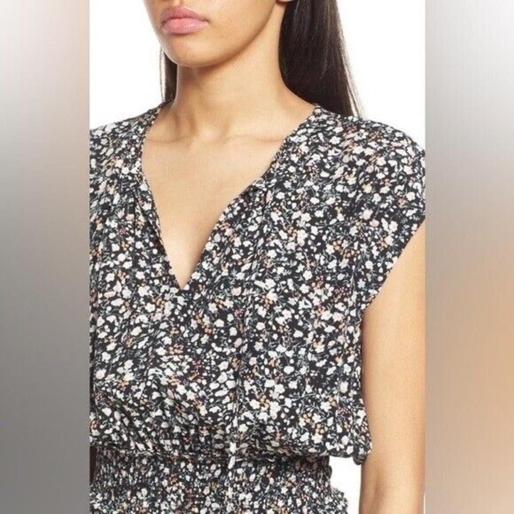 Rails Ashlyn Smocked Waist Midi Dress In Ivy Ditsy Floral Black White, XS - Picture 2 of 16